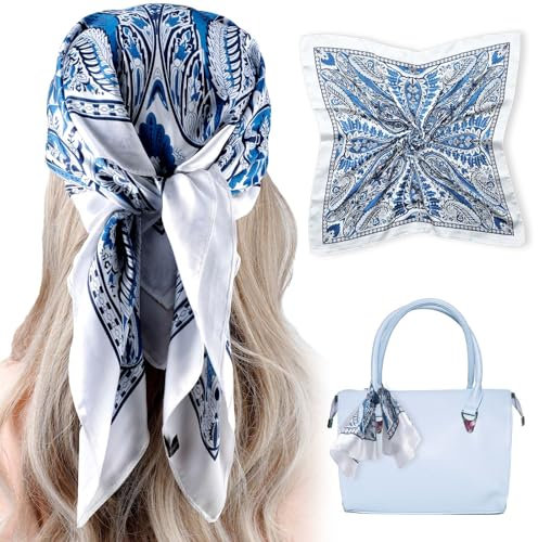 Ouligay Damen Seidentuch Haare Haartuch Große Quadratische Kopftuch 70x70cm Sommer Seide Bandana Schals Haarschal Halstücher Haarschmuck für Damen Mädchen