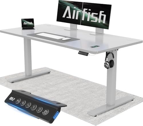 Airfish Höhenverstellbarer Schreibtisch 140x60cm mit USB-Buchse, Schreibtisch Höhenverstellbar Elektrisch mit Memory Funktion, 73-118cm,Grau