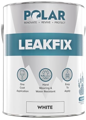 Polar Premium Leak Seal White paint- 2.5 L - Instant Waterproof Roof sealant - Ideal for Leaks, Cracks & Roof Repair - Concrete, Brick, Metal, Drainpipes & Gutters - Easy to Apply