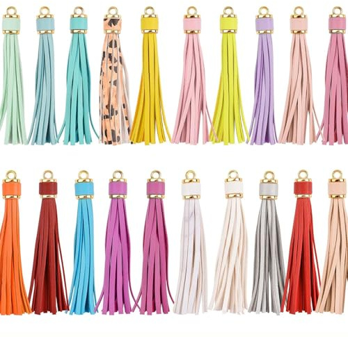 20 Stück Bunt Quaste, Taschen Dekor Quasten, Quasten, Leder Troddel Anhänger, Leder Quaste Bunt, Quasten Anhänger, Mini Quasten für Tasche Schmuck Basteln DIY Quasten Zubehör Deko, 20 Farben