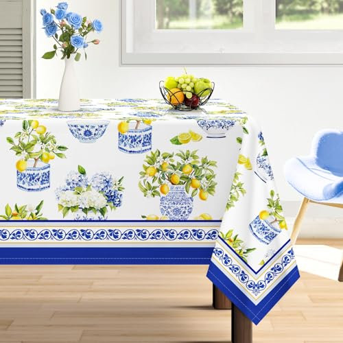 Arquiel Tischdecke Rechteckige Zitrone, Tischtuch Wasserabweisend StrapazierfäHiges Aquarell, Abwischbar Tischdeck FüR Abendessen, Haus, KüChe, Hochzeit, Drinnen, FrüHling/Sommer(140 x 180 cm)
