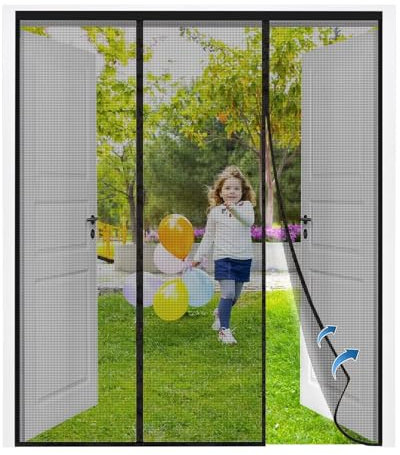 Zanzariera per porta magnetica per porta balcone o soggiorno 100x245cm Nero con nastro in vel-cro, con calamita per Porte Finestre Balcone Soggiorno