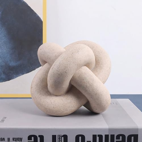 Semeid Handmade Sandstone Geometric Knot Sculpture Decor, Modern Decorative Chain Link Statue Ornament for Home & Office, Small Tabletop Accent for Coffee Table & Shelf Decor