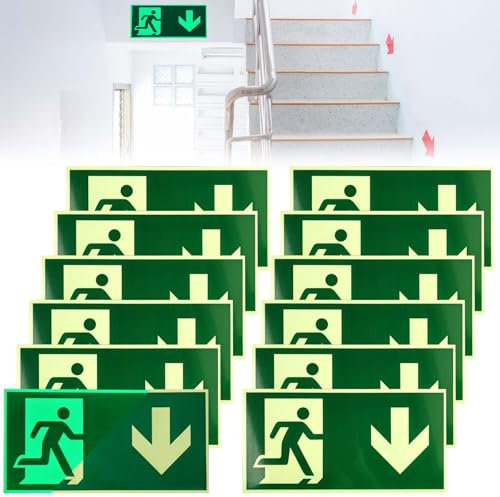 12 señales de salida de emergencia que se iluminan, 300 x 150 mm, largas, luminosas, para salida de emergencia, señales de salida de emergencia, señales de salida de escape, señales de camino de