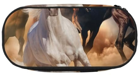 HDTVTV Pferd läuft in der Wüste Bleistiftbeutel Stiftetui Tragbare Bleistifttasche Mit Reißverschluss Kosmetiktasche Tasche