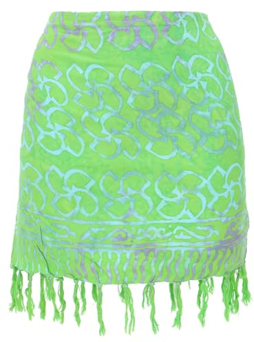 GURU SHOP Kurzer Wickelrock mit Fransen, Strandrock, Viskose, Mini, Damen | Leichtes Material, Slim Fit, verstellbarer Bund, ideal für Urlaub, individueller Boho Look.