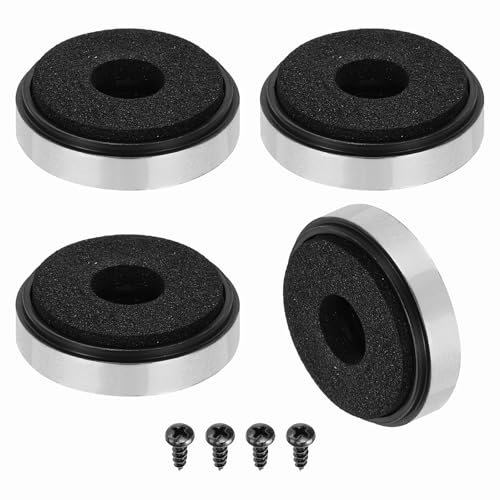 sourcing map 4 Pcs Speaker Isolation Feet,30mmx8mm Plastic Foam Shock Absorption Base Pad Anti Vibration Amplifier Stand Feet Mat for Audio CD HiFi Home Theater Sound System, Silver