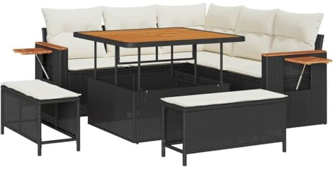 vidaXL Garten-Sofa-Set mit Kissen 8 pcs Schwarz Poly Rattan, Garten Lounge Set, modernes Sofa, UV-beständige Möbel für entspannte Stunden, Terrassen-Deko, Sitzgruppe.