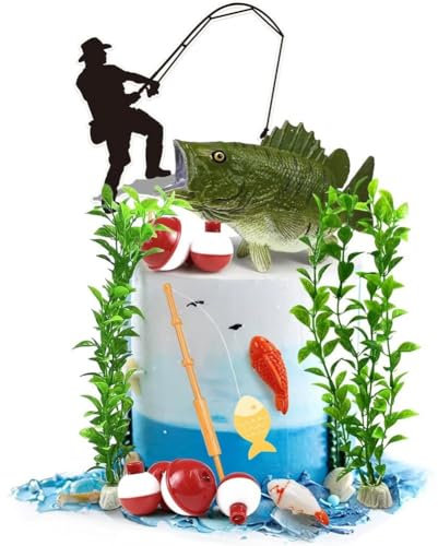 Fishing Cake Toppers Fishing Cake Decorations Fisherman Themed Party Supplies for Fishing Party Kids Birthday Decoration