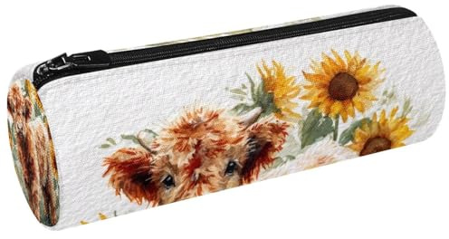 VAPOKF Highland Cow Baby Sonnenblumen Stifteetui Münzbörse Kosmetiktasche Make-up Tasche für Schüler Schreibwaren Schule Büro Aufbewahrung