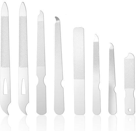 Classicseali Lot de 8 limes à ongles en métal double face en acier inoxydable durable pour manucure de salon et maison Argenté