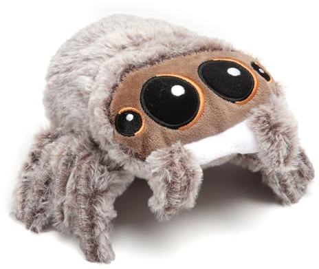 VOSSOT Niedliches Spinnen Kuscheltier 20 cm, Halloween Cartoon Spinne Plüschtier, Realistische Plüschspinne mit großen Augen, Grau Spinne Stofftier Wurfkissen Geschenk Kinder Erwachsene Gruselige Deko