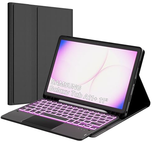 VANKEYPAD Tastiera Custodia per Samsung Galaxy Tab A11+/A9 Plus 11 Pollici - 7 Couleurs Rétroéclairage Touchpad Tastiera Rimovibile Bluetooth - Tab A11 Plus/A9+ 11 Custodia QWERTY Italiano, Nero