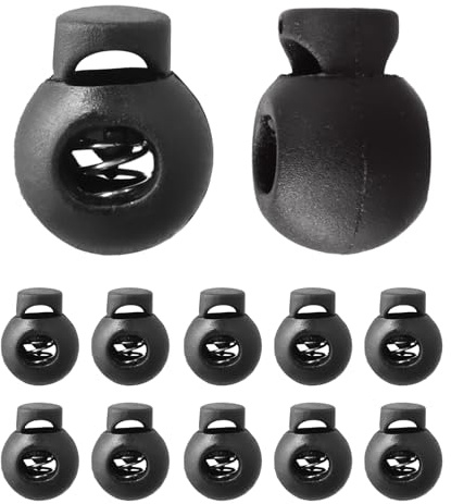 10 Stück Kordelstopper 1 Loch, Kordelklemme Rund, Gummikordel Stopper, Schnurstopper Kordel, Federschnurschlösser, Kordelstopper Kunststoff, Kordelklemme Schwarz für Rucksack, Jacke, Sportkleidung