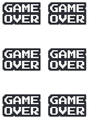 Aufkleber: 50 mm, 6 Stück - Game Over Retro Pixel Gamer Deko Konsole Laptop