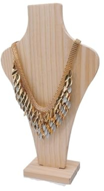 ZGCrumphant Mannequin Wooden Necklace Pendant Chain Jewelry Bust Neck Display Stand Holder Vase Type Window Display Büste Kette(Wood L 17.5 * 29.5cm)