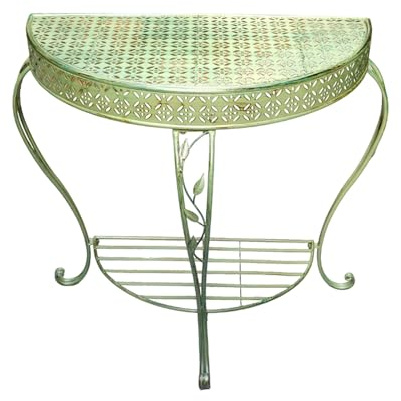 Outdoor-Terrassen-Konsolentisch, Eisen, halbrund, Gartentisch, 2 Etagen, antikes Allwetter-Design