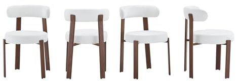 SEEDWAVE Esszimmerstühle Eisenstühle ohne Armlehne, Linen gepolsterte Sitzfläche, Dicke Sitzkissen, Metallbeine in Holzmaserung Optik mit Anti-Rutsch-Pads, modernes minimalistisches Design (4, Weiß)