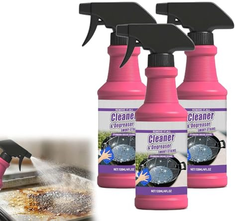 BBQ Degreaser Heavy Duty, Bbq Grill Cleaner, All Purpose Heavy Oil Cleaning Agent, Fast Working, Easy to Use, for Barbecue Grills Smoky Stains Stubborn Grease (3pc)