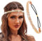 Flayem Kopfkette Gold Glänzendes Elastische Strass Stirnband Damen (Gold, 45.5cm)