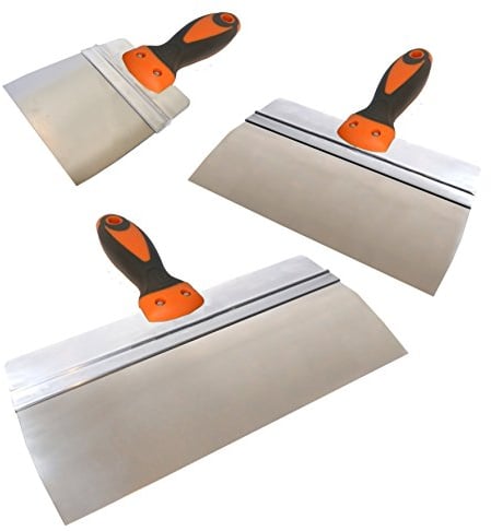 3 x Flexible Stainless Steel Taping Knife, Drywall Plastering Rendering Spatula, Taping Filling Knife Set DIY 150, 250, 350mm
