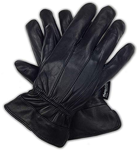 Hand Fellow Herren-Handschuhe aus weichem Nappa-Schaffell, warme Winter-Lederhandschuhe, Fleece-Futter, Thinsulate-Handschuhe (Large, Black Original)