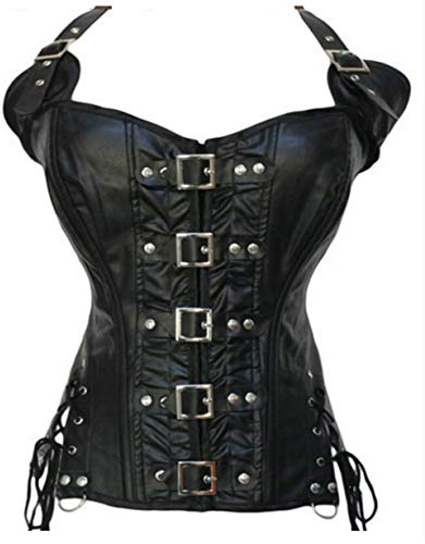 KUOSE Damen Vollbrust Lackleder Korsett Corsagentop Bustier Korsage Shirt