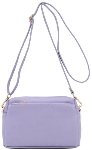 FashionPuzzle Kleine Umhängetasche mit 3 Reißverschlüssen., Violett (lavendel), Einheitsgröße
