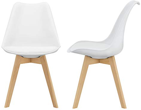 [en.casa] Esszimmerstühle Fläten 2er Set Stuhl Küchenstühle Kunstleder Essstühle gepolstert Esszimmerstuhl Holzbeine Küchenstuhl Polsterstuhl Weiß