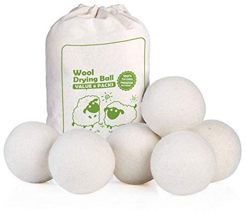 LAPONO Balle de Séchage Laine 6 Pièces Boule Seche Linge Doudoune Réduisent Froissage Laver Boules Anti Statique Naturel Mouton Cheveux Balls Alternative Assouplissant pour la Lessive Machine Séchoir