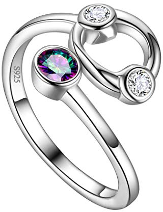 Jewmon Celestial Krebs Ring Einstellbarer Zodiac Mystic Topaz Ring für Verlobungshochzeit 925 Sterling Silber Juni Juli Geburtstag Ring Astrologie Hypoallergener Ring Schmuck für Weihnachten FR0036X