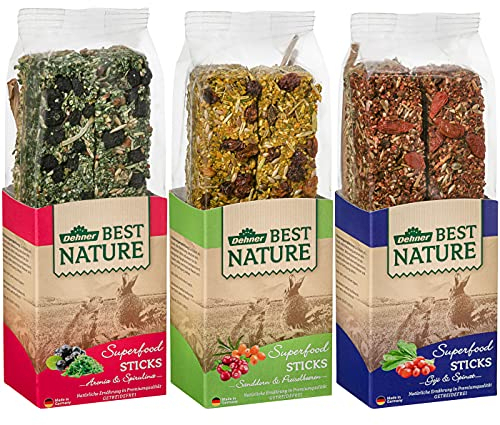 Dehner Best Nature Nagersnack, Superfood Sticks getreidefrei, für Zwergkaninchen / Nager, im Mix, 3 x 140 g (420 g)
