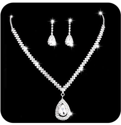 Ushiny Hochzeits-Brautschmuck-Set, Silber-Kristall-Halskette und Ohrringe, baumelnde Ohrringe, Schmuck Set für Frauen und Mädchen