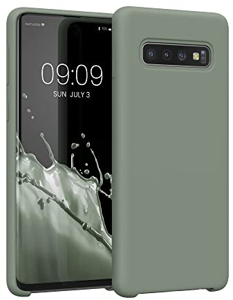 kwmobile Hülle kompatibel mit Samsung Galaxy S10 Hülle - Silikon Handy Case - Handyhülle weiche Oberfläche - kabelloses Laden - Graugrün