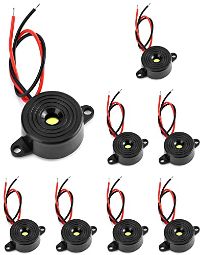 QWORK 8 Stück Elektronischer Summer, 3-24 V Active Buzzer 87 dB, Buzzer Alarm Piezo, Kabellänge 100 mm