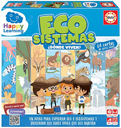 Educa - Ecosistemas Happy Learning | Juego de Mesa para Explorar los 8 ecosistemas y Descubrir los Seres Vivos Que los Habitan, 64 Cartas y fichas de acción. A Partir de 6 años (19322)