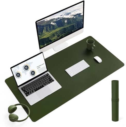 YSAGi Non-Slip Desk Pad, Waterproof PVC Leather Desk Table Protector, Ultra Thin Large Mouse Pad, Easy Clean Laptop Desk Writing Mat for Office Work/Home/Decor (90 x 43 cm, Pine Green)