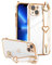 ZTOFERA Compatible with iPhone 13 Case with Wrist Strap, Flexible Silicone Protective Phone Case with Cute Heart Pattern Hand Strap Stand Finger Holder Gold Trim Shockproof Bumper Cover, White