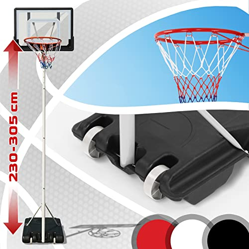 Basketballkorb Basketballständer Basketballanlage mit Ständer & Brett, höhenverstellbare Korbhöhe 230-305cm, Mobile Korbanlage mit Rollen für Indoor & Outdoor
