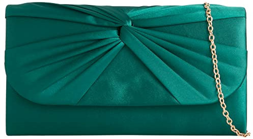 Clutch aus Satin, plissiert, für Braut, Abschlussball, Hochzeit, Abend, Party, Handtasche, grün, medium