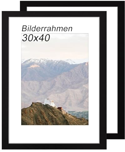 RUN HELIX Bilderrahmen 30x40 Schwarz 2er Set – rahmen 30x40 cm mit bruchsicherem Acrylglas und Passepartout - Leichtgewicht 30x40 cm bilderrahmen für Poster, Bilder, Diplome - Wand Dekoration