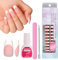 French False Nails Kit, 300Pcs French Press On Nails Short Ballerina False Nails With Glue Soft Gel 15 Sizes X-coat Tips Stick On Nails For Women French White Tip (Short Coffin-02)