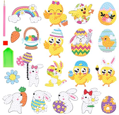Giugio 19 Stück diamond painting ostern, 5D Diamant Painting Bilder Kinder Hase Ostereier, Ostern DIY Full Drill Diamant Malerei, Painting Ostern Deko Ostergeschenk für Kinder Mädchen Junge