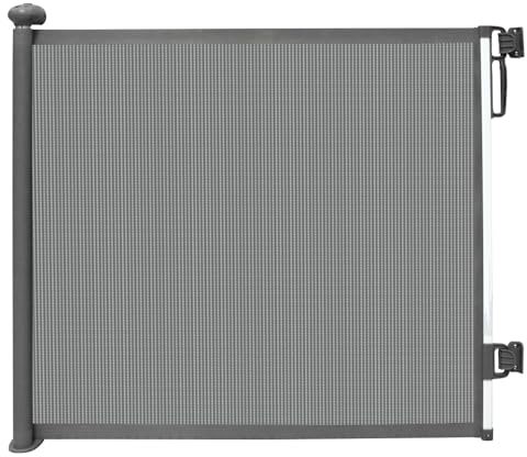 JUPISHOP No Drilling&Drilling Retractable Stair Gate for Baby and Dogs - Up to 150 cm Wide-86 cm Tall, Grey, Extendable Indoor Gates, Safety Stairgate for Kids, Stairs Barrier for Door & Pets