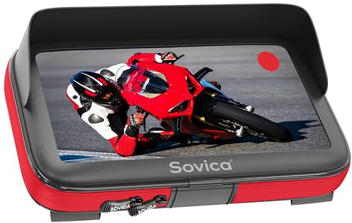Sovica Handyhalterung Fahrrad Motorrad wasserdicht Handyhülle mit Visier gültig für Smartphones bis 7,6 Zoll Kompatibel mit Allen Lenkertypen Höchste Sicherheit Anti-Vibration (Rot)