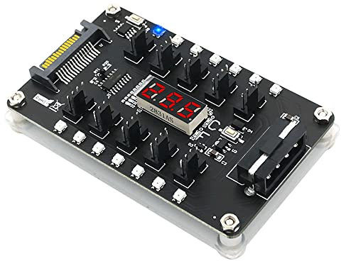 Sefdrert DC12V 3/4-poliger Lüfter PWM Lüfter Hub Controller 10 Kanal 4Pin Lüfter mit 3528 bunten -LED und Temperatursensor-Display