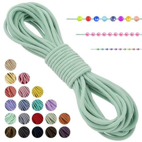 LEREATI Hilo Elastico para Pulseras, Cuerda Elástica 3mm x 5m Hilo Nylon Pulseras Goma Elastica para Pulseras, Collar, Joyería, Cintas el Pelo, Costura (Verde Claro)