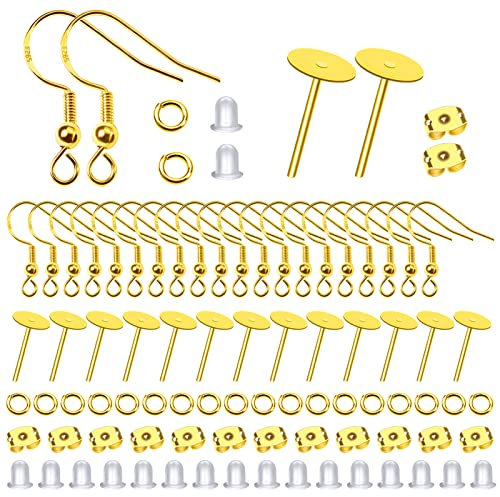 TOAOB 500 Pezzi Ganci per Orecchini Fai da Te Oro Piatto Base Ferma Orecchini Farfalla Backs e Anelli Aperti per Accessori Orecchino Creazione di Gioielli