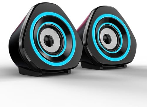 Docooler Home Speaker Set Desktop PC Computer Speakers 3.5mm Wired Laptop Speakers USB Powered Sound Box with Blue Atmospheric Lights