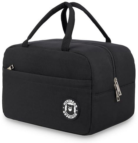 HIHIBEAR Kühltasche 9L, Lunchbox Tasche, Lunchtasche Isoliert, Kühltasche Faltbar, Lunch bag, Lunch Tasche, Tragbar Lunchbox Tasche Arbeit Reisen Büro Picknick (Schwarz, 9L)
